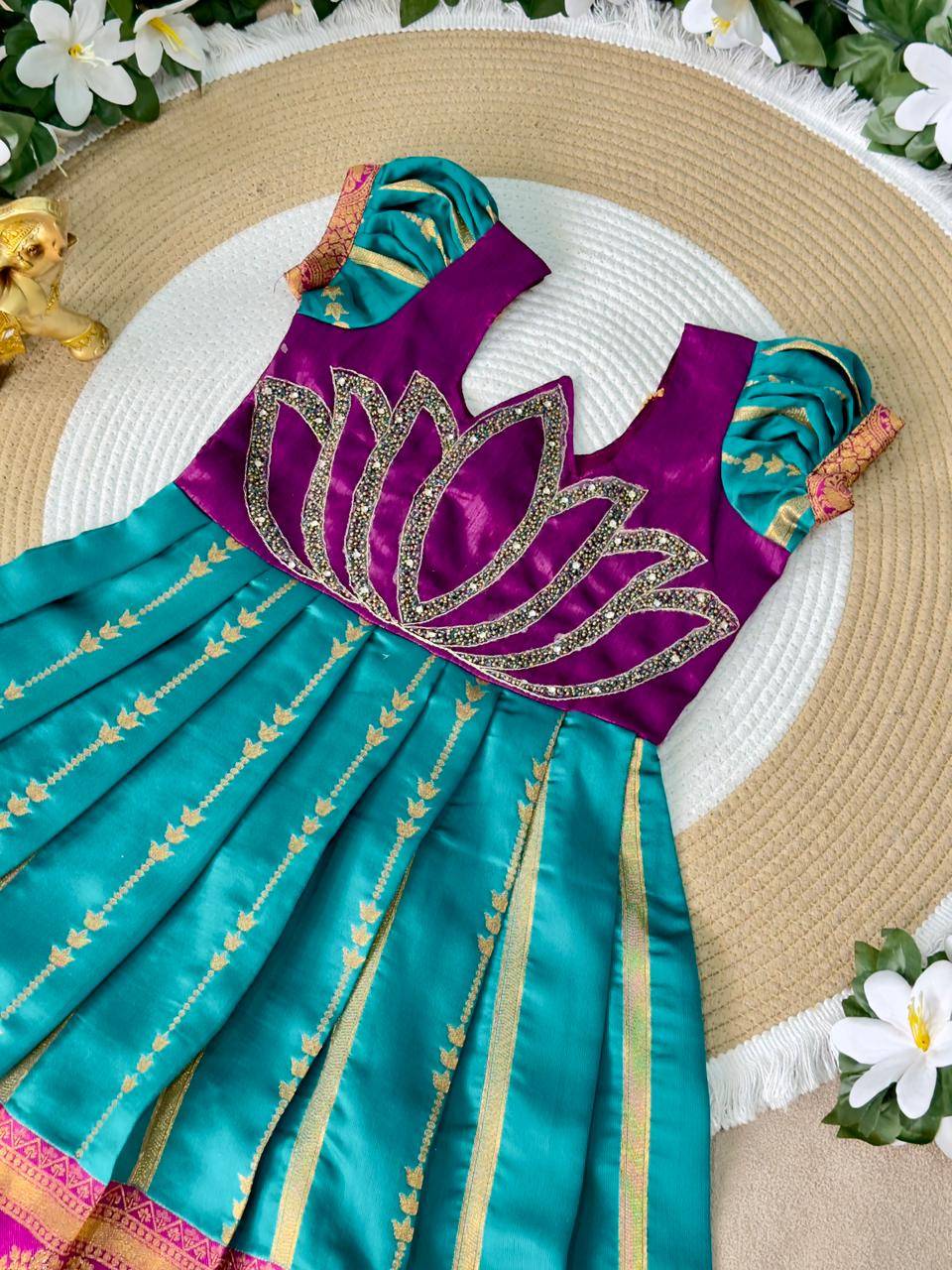 Lotus Frock Jaquard Silk Blue Children wear wholesale market